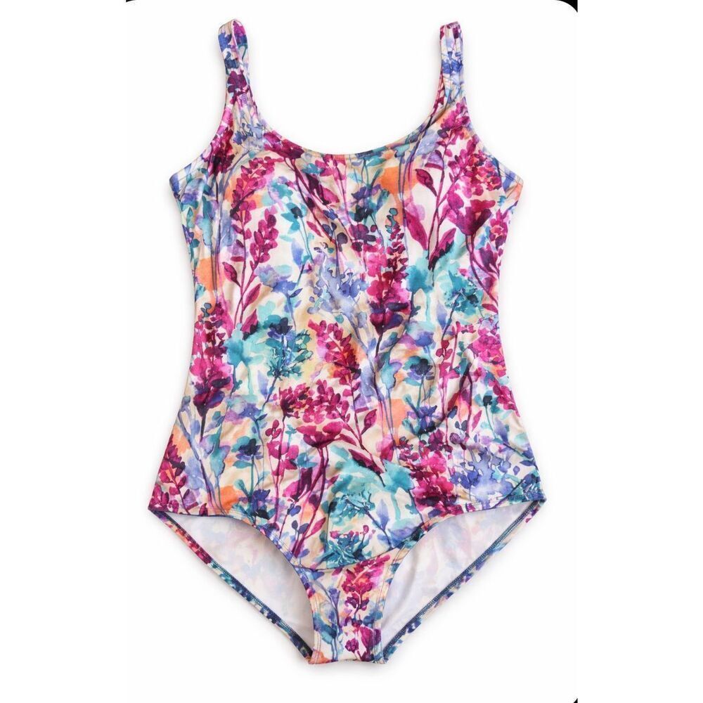 Maxine of Hollywood Floral One Piece Swimsuit Multicolor Watercolor Print Women’